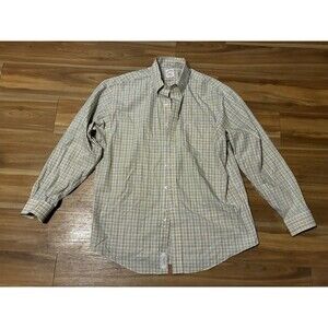 Brooks Brothers Men’s L Button Down Shirt Yellow Blue Plaid Long Sleeve Cotton